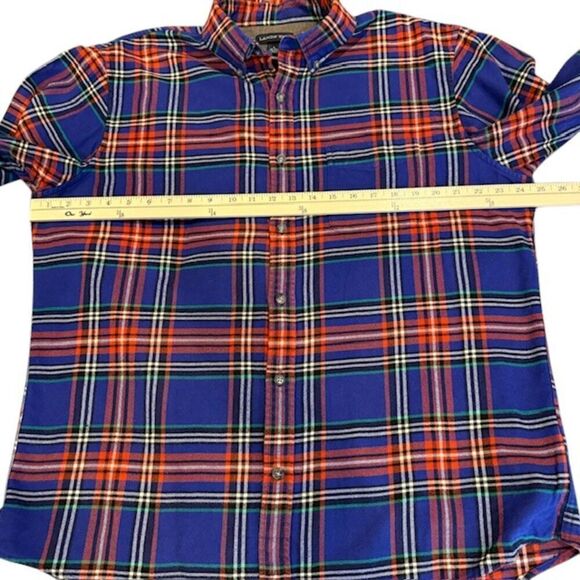 Lands' End Flannel Shirt Traditional Fit Contrast Cuffs Blue Red Size Large - Picture 10 of 14